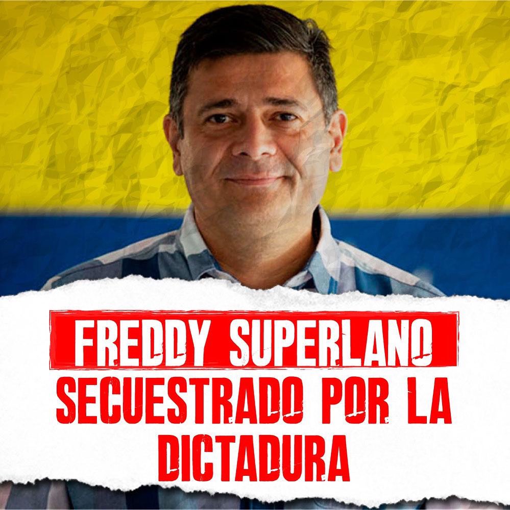 🚨 ALERTA NACIONAL E INTERNACIONAL URGENTE: Debemos denunciar responsablemente al país que hace escasos minutos fue secuestrado nuestro Coordinador Político Nacional Freddy Superlano. 

Alertamos a la comunidad internacional sobre una escalada represiva de la dictadura de Nicolás 