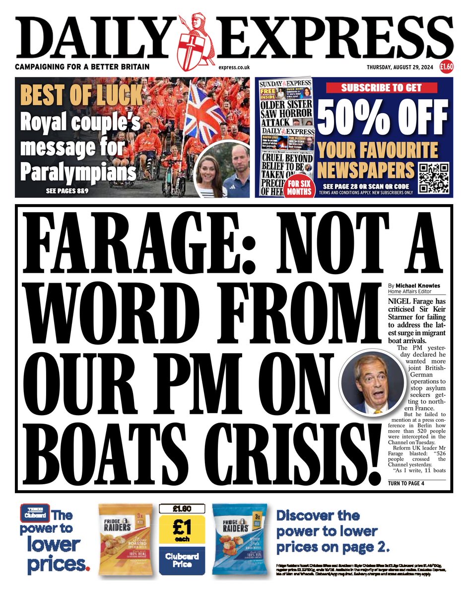 EXPRESS: Farage: Not a word from our PM on boats crisis! #TomorrowsPapersToday 
