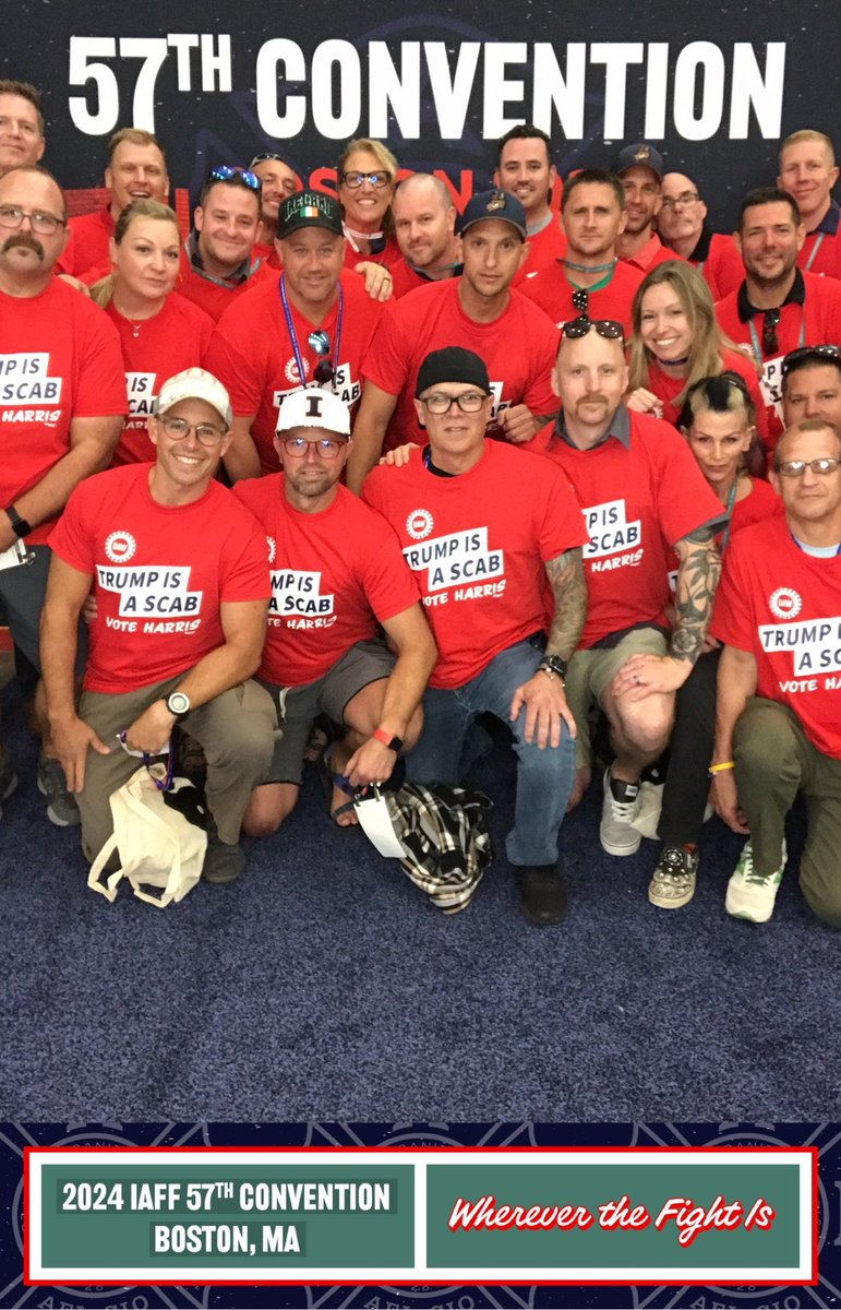 BREAKING: Firefighters’ Union Members wearing “Trump is a Scab” shirts to welcome JD Vance today #UnionsForAll 