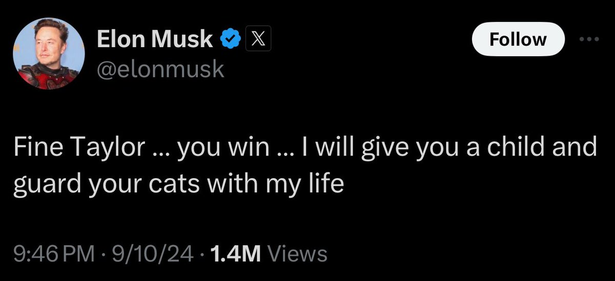 Elon responding to tonight by telling Taylor Swift he’ll impregnate her is peak weirdo and creeper behavior 