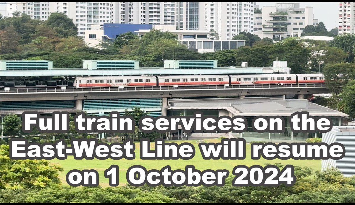 [EWL] UPDATE: Full train services on the East-West Line (EWL) will resume on 1 Oct (Tue) 2024 from the start of passenger service hours.

For safety reasons, there will be Temporary Speed Restrictions (TSR) imposed on the repaired sections of the tracks. Passengers are advised to 