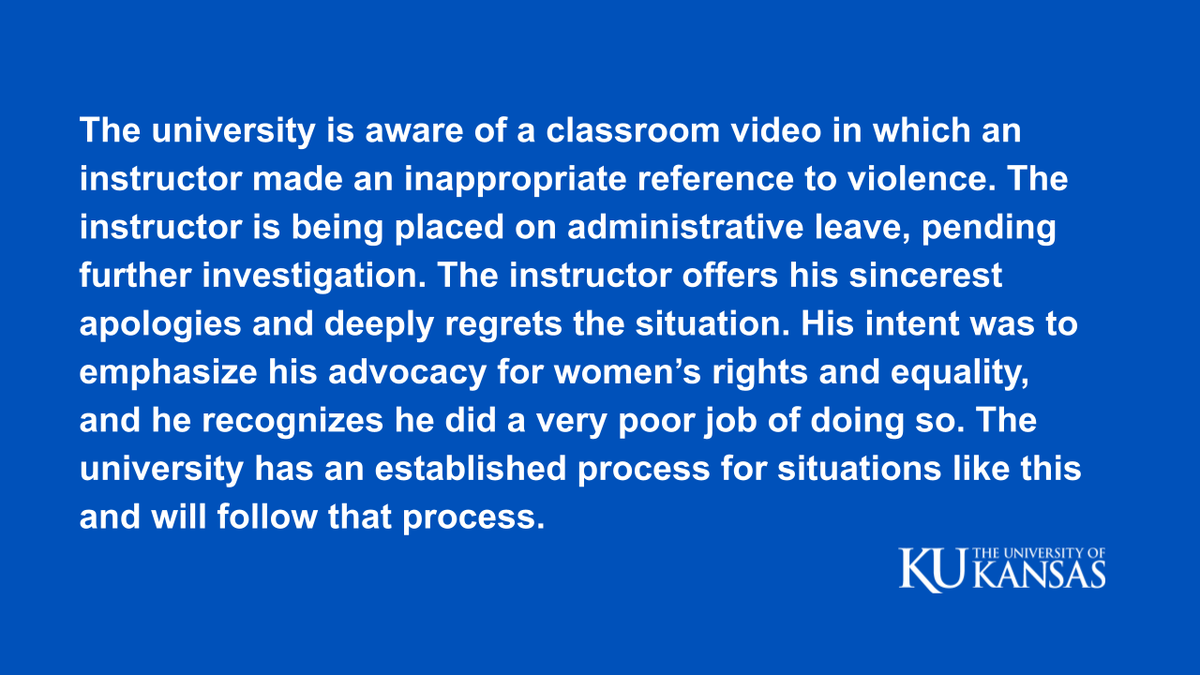 A statement from the university regarding a classroom video. 