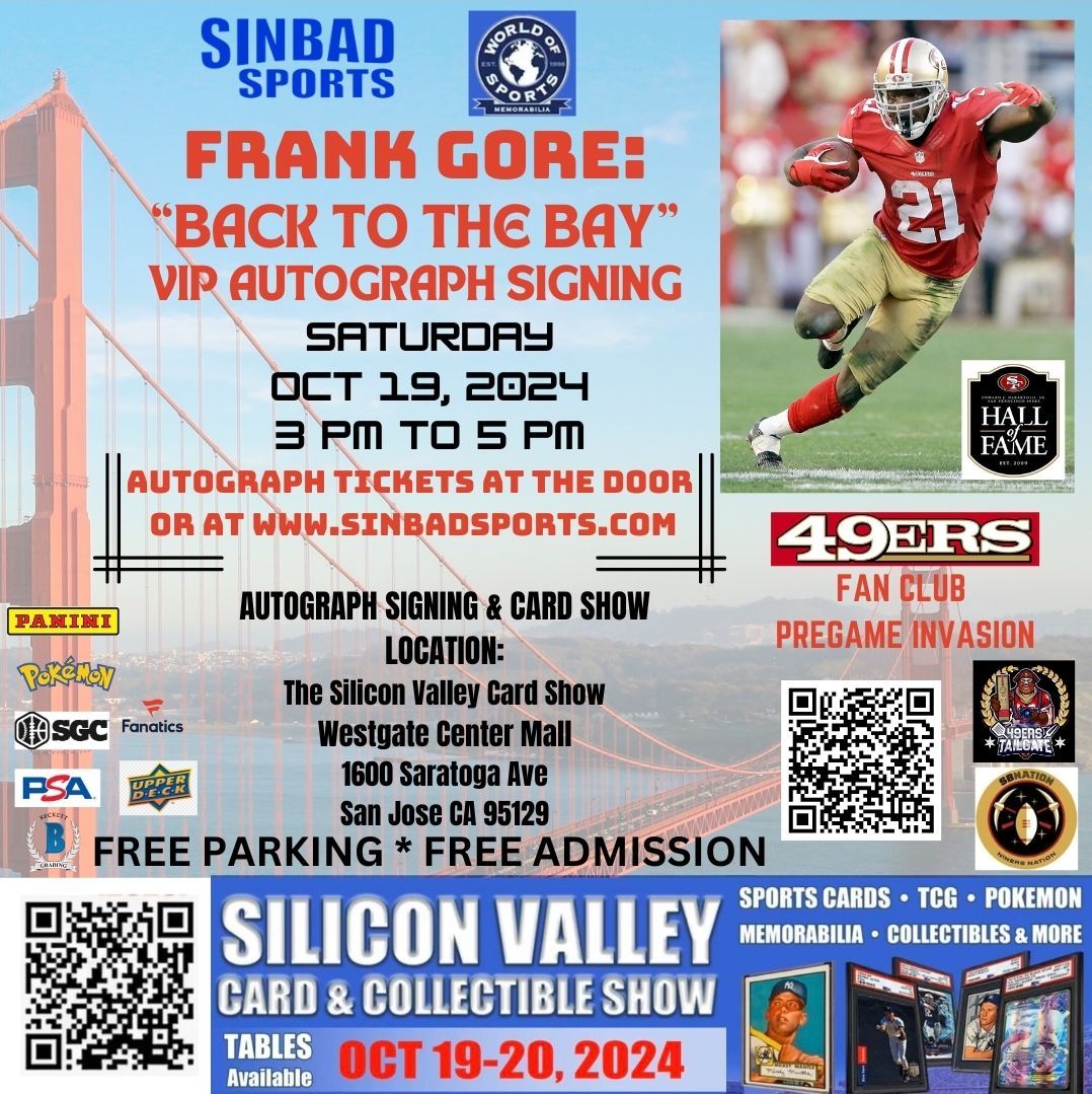 I'm Back!! Tomorrow is the day!! Let me know who's coming out‼️ "Back to the Bay" Oct 19 in San Jose for the Silicon Valley Card Show and Autograph Signing! https://t.co/VkbMaqekPV for info and tickets
@sinbadsports #49ersnation #ninersempire #49ersfaithful  #BacktotheBay 