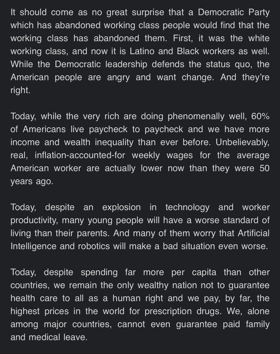 Scathing statement from Bernie Sanders on the election results

“It should come as no great surprise that a Democratic Party which has abandoned working class people would find that the working class has abandoned them…” 