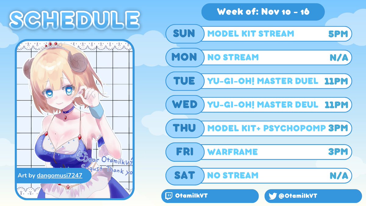 Week NOV 10-16
PST times! 