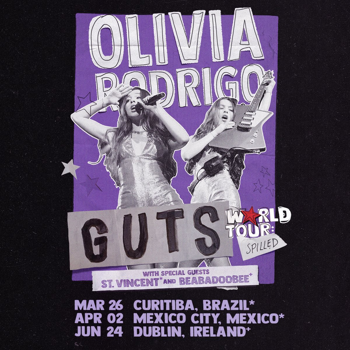 brazil, mexico, and ireland, are you ready to spill ur GUTS? olivia is bringing GUTS World Tour: Spilled your way in 2025!!! visit https://t.co/QnrSEyg4MX for more info on how to get tickets 🎸🎶 