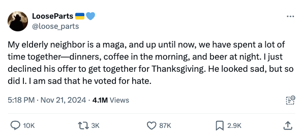 Don't do this. No matter how much you dislike Trump, don't do this. Half the people in America voted for Trump. If you think voting for Trump makes people evil, then you have to believe half the people in America are evil, and that's just deluded. 