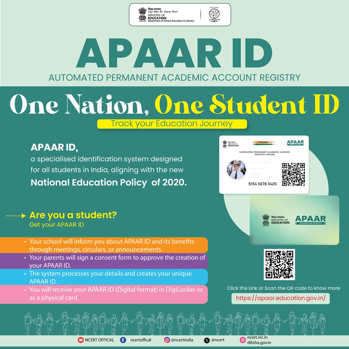 One Nation, One Student ID!✏️📖
Track your education journey with APAAR.

Automated Permanent Academic Account Registry (APAAR) ID is a unique and lifelong 12-digit student ID that serves as an academic passport, providing a gateway to a seamless digital academic journey. The 