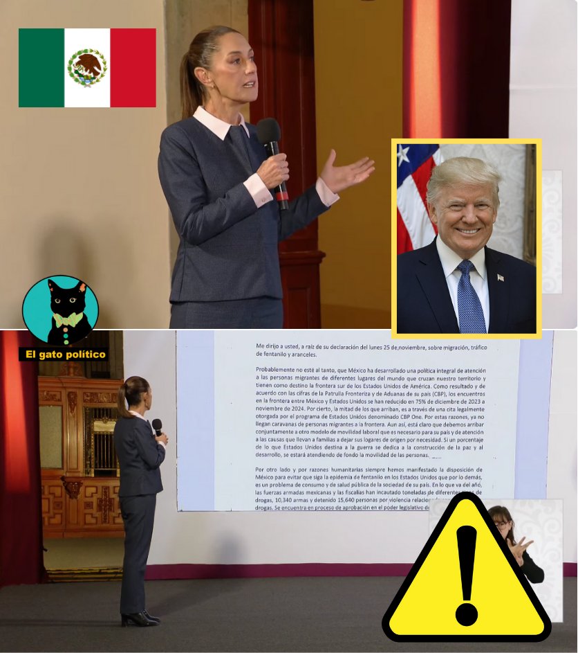 🔴🔴Tremendo.
La presidenta de México no se calla nada, responde a Donald Trump y le lee una carta a raíz de sus comentarios contra los migrantes y sus amenazas de aranceles:

"La epidemia de fentanilo en EU es un problema de consumo, de salud pública, de la sociedad de su país 
