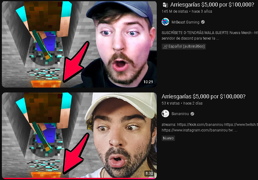 Hey @MrBeast this man called "Bananirou" is blatantly stealing your content 