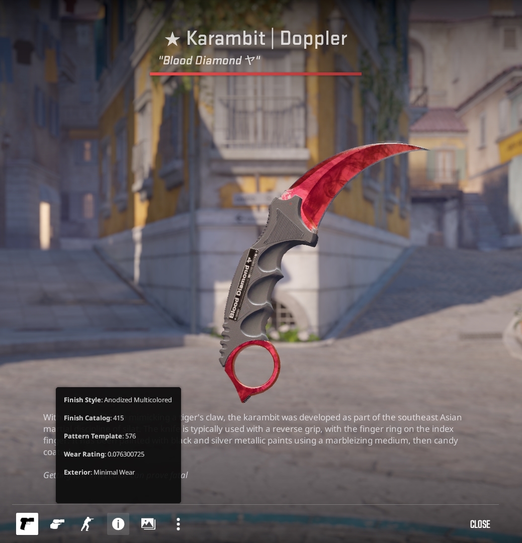 Showcasing the unsellable 𝓬𝓪𝓷𝓬𝓮𝓻 of my inventory:

Karambit Ruby 𝓶𝓲𝓷𝓲𝓶𝓪𝓵 𝔀𝓮𝓪𝓻

Non-liquid, no one wants it, no one sells it, no market... 