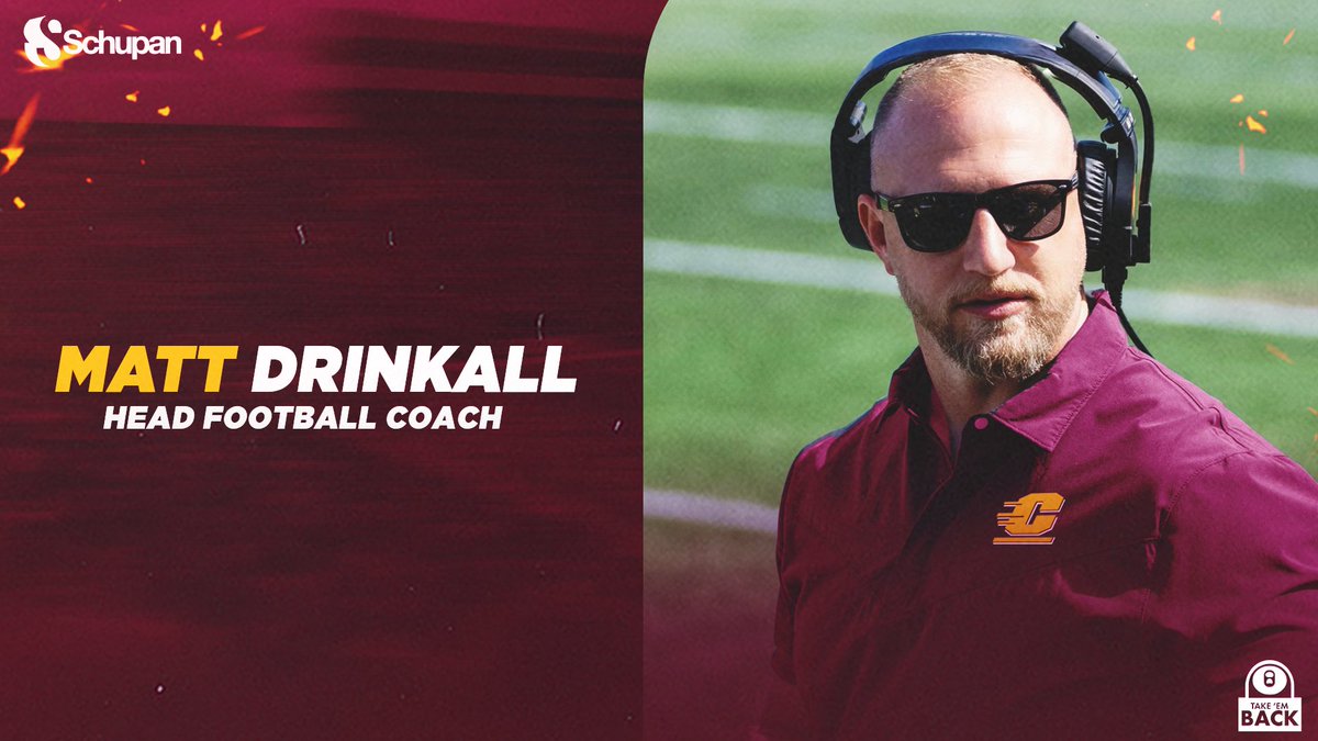 🏈 Matt Drinkall named @cmu_football head coach!

Drinkall will be introduced to the @cmuniversity community in a “Fired Up to be a Chippewa” welcome event on Tuesday at Noon.

📰 https://t.co/g4392K05Zp

#FireUpChips 🔥⬆️🏈 