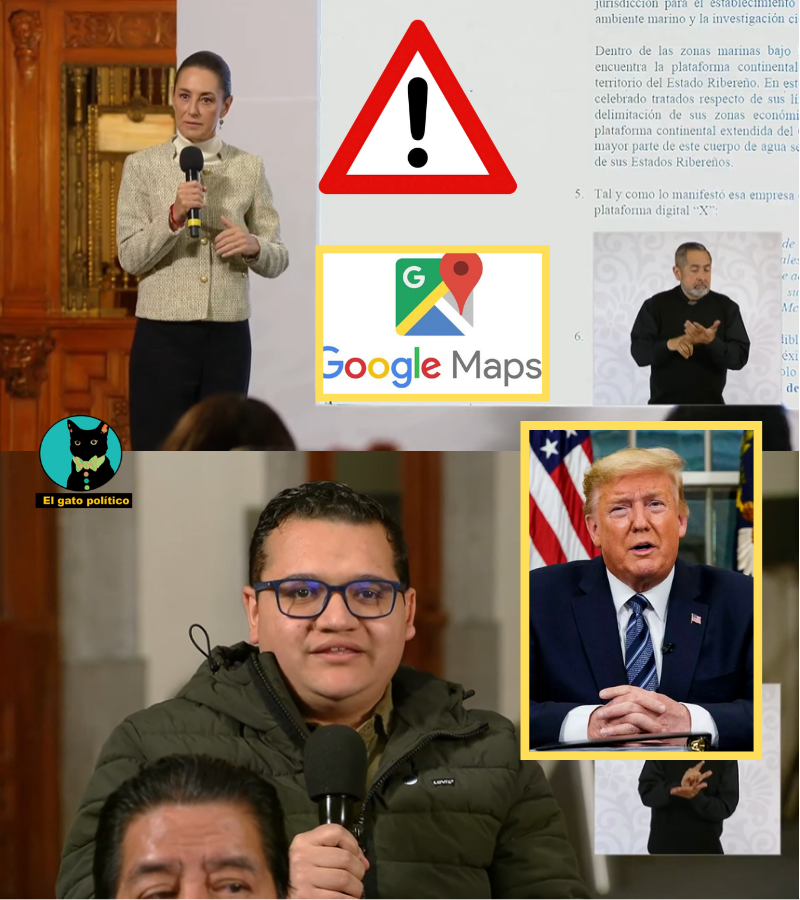 🔴🔴¡Tremendo!
La presidenta cumple su palabra y lee la carta que el Gobierno de México le envió a GOOGLE donde les deja en claro que no tienen autoridad para renombrar mares internacionales por una orden unilateral. También les pide que en su buscador aparezca el mapa de América 