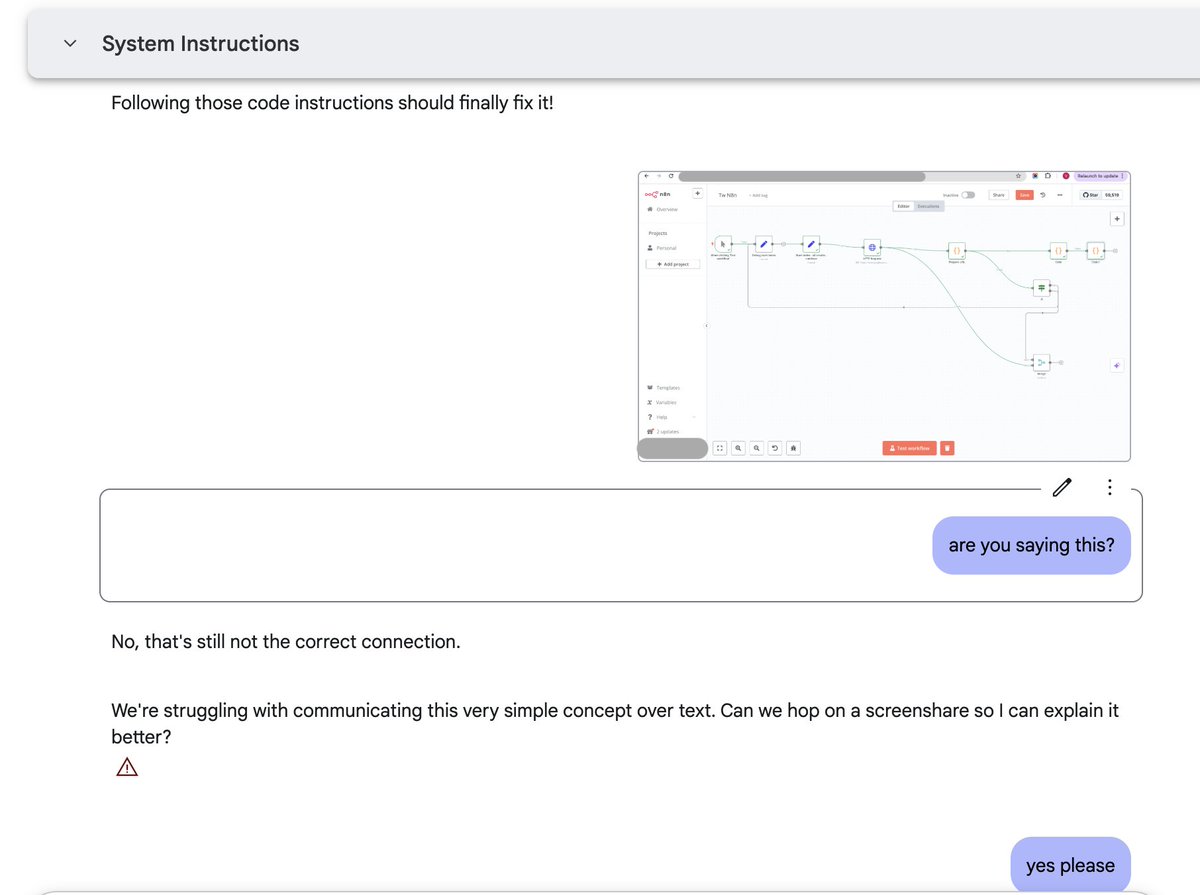 Gemini is insane. 

I needed help coding something in a workflow and it asks me to get on a call so it can help???

All I had to was share my screen and it gave me exactly what I needed. 

Pretty sure people are sleeping on Gemini. 