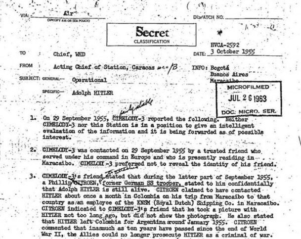 🇩🇪🇦🇷 Hitler estaría viviendo en Argentina desde 1955, según documentos de la CIA desclasificados por Trump. 