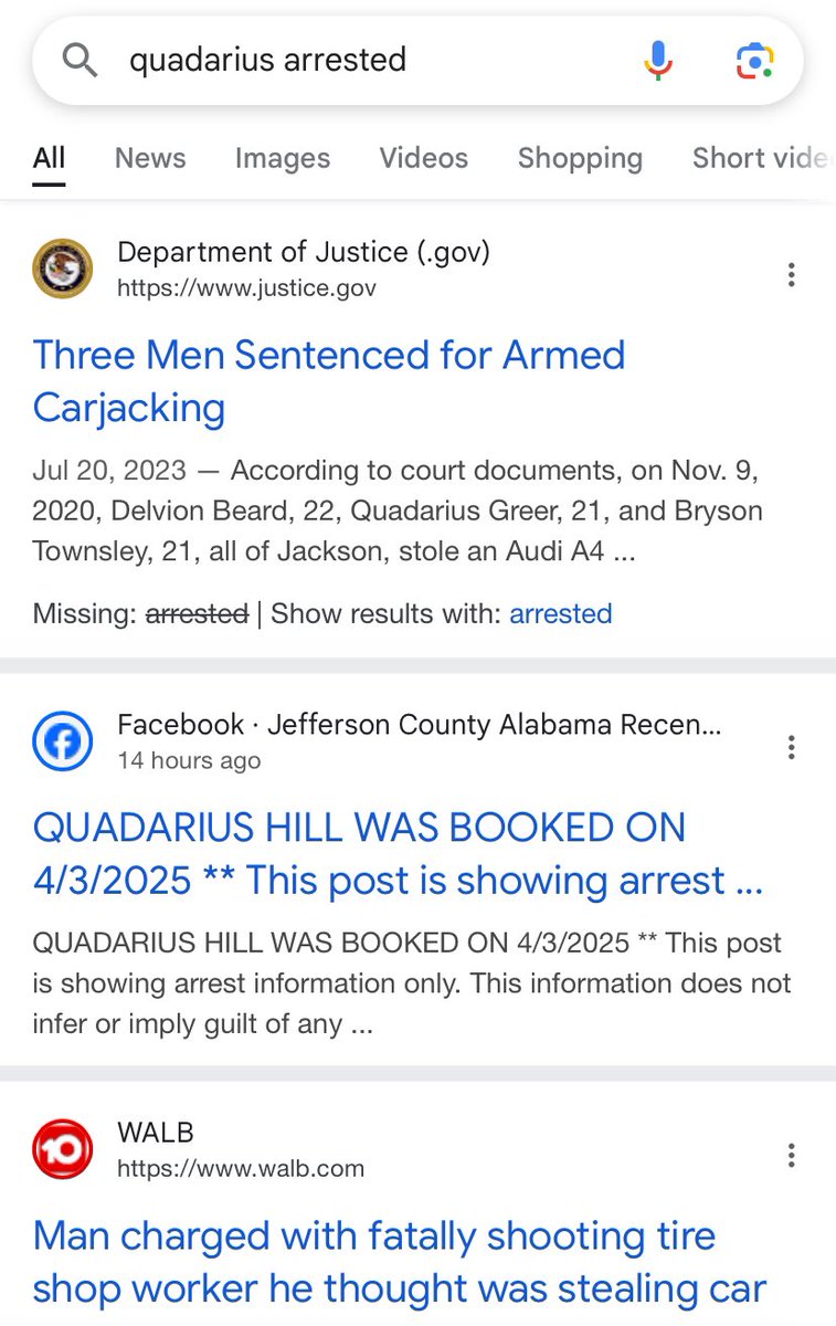 Fun game: make up a fake sounding black name and then search for that name and the word “arrested.” I chose Quadarius and Shalanda. 