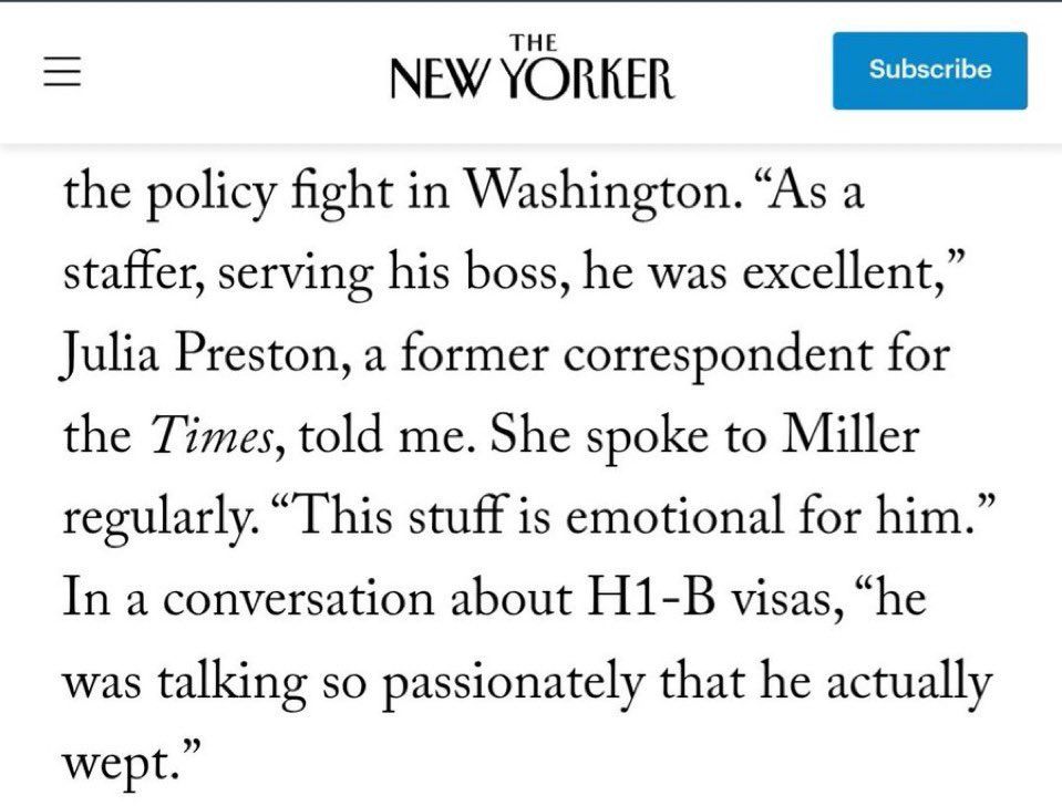 The only individual in Trump's admin I find truly fascinating on a personal level is Stephen Miller. Total monomania, doesn't care about anything other than deporting foreigners. A man on a mission. Every leader needs a henchman like that 