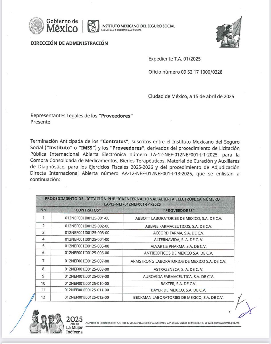 Se cancelan todos los contratos de la licitación 2025-2026 del IMSS 
Terrible noticia !!! ⚫️😱 