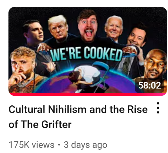 YouTube recommended me this vid when it was at 40k views with a dude with 6k subs. It's the best video I've seen in MONTHS.

YouTube homepage usually sucks and sometimes won't even show your subscribed channels but dude when it hits, it crits HARD 