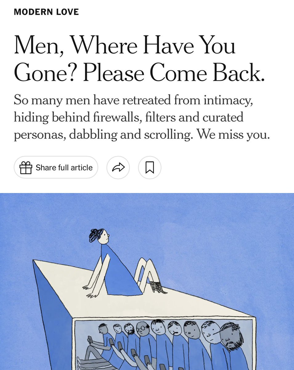 When will everyone come to understand that it’s US who have driven men away? For decades, society has disrespected and neglected them, insisting they are unnecessary while only prioritizing support for girls and women. Men have been marginalized, and now we are left wondering why 