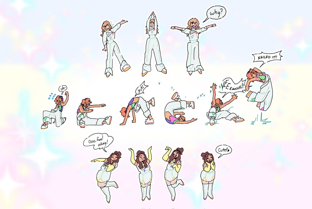 Drew my characters attempting to spell their names with their bodies! How many of them can you read? 