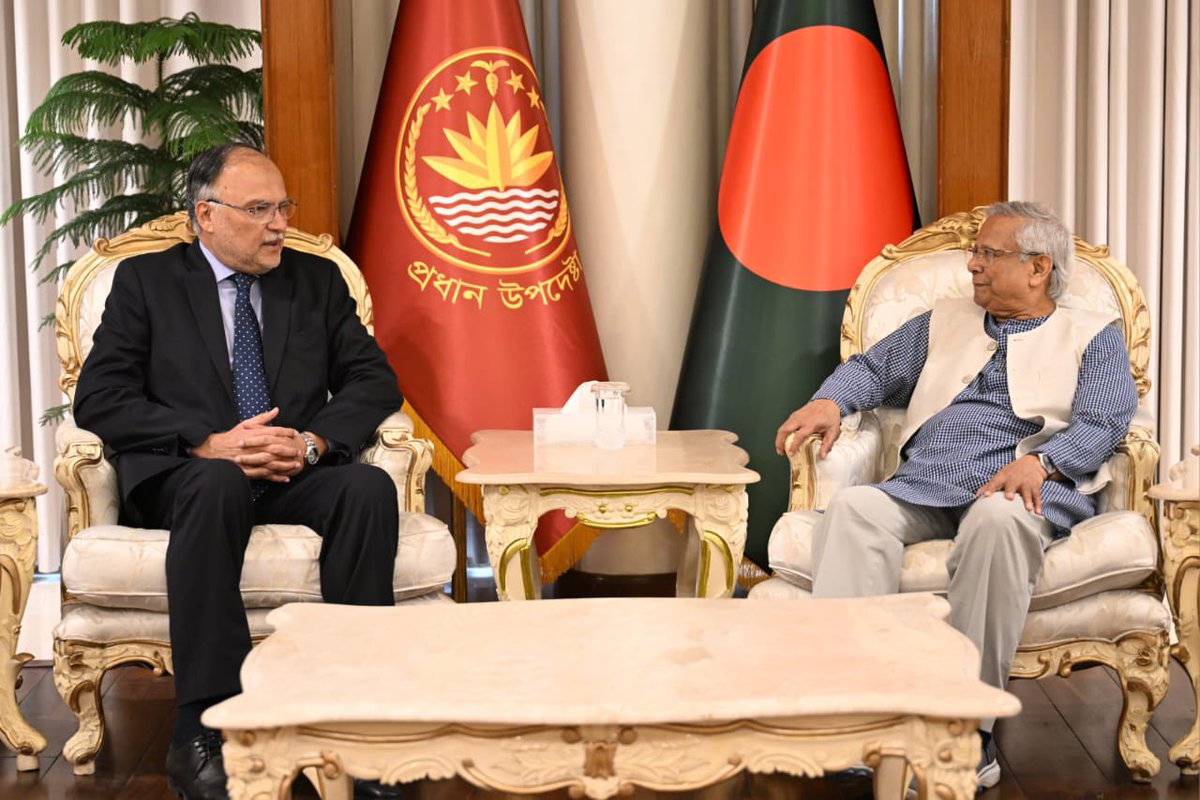 Ahsan Iqbal Chaudhary, Pakistan’s Minister for Planning, Development and Special Initiatives, paid a courtesy call on Chief Adviser Professor Muhammad Yunus at the State Guest House Jamuna on Tuesday. 