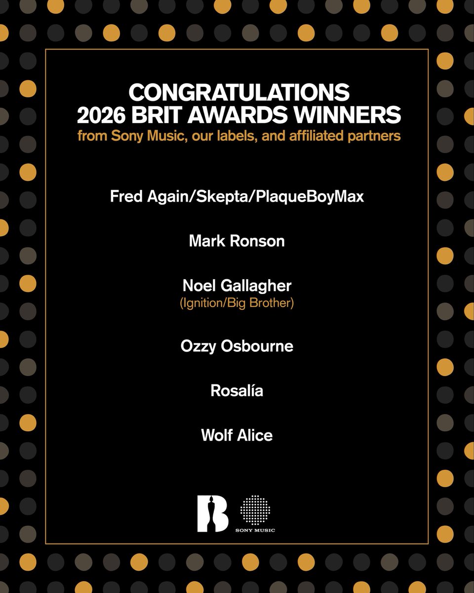 Congratulations to our 2026 BRIT Awards winners!!🌟 