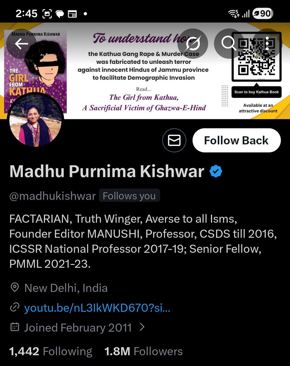 I feel compelled to speak some truths about Madhu Kishwar today.

I first got introduced to her in 2014 through a journalist from Delhi. 

After that, we spoke many times. Before the 2014 elections, she traveled extensively across Gujarat and wrote books highlighting Narendra 