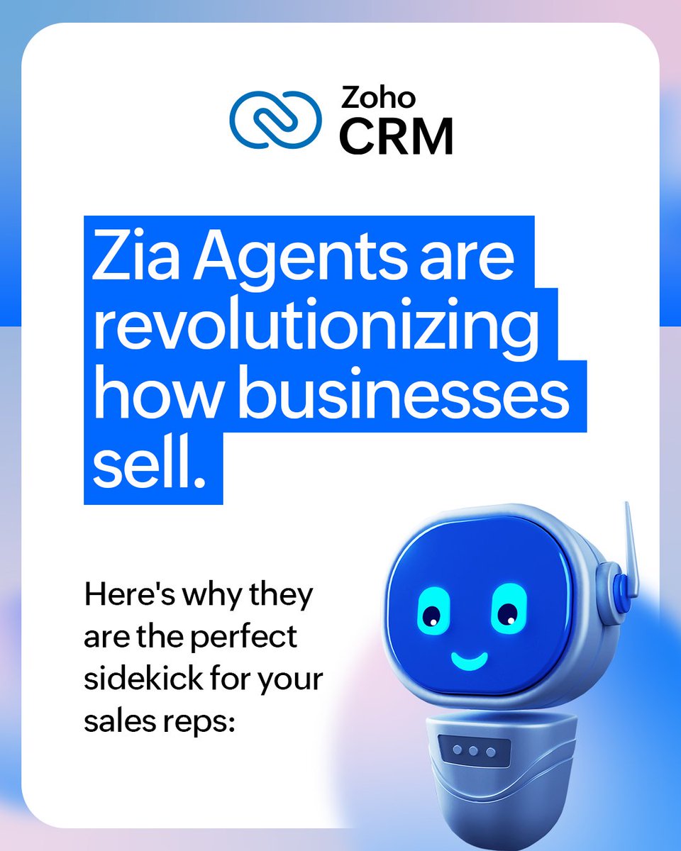 Over 300,000 businesses worldwide use Zoho CRM to grow. With @ZiaAgents , they're taking it even further by empowering their sales reps and supercharging productivity like never before.⚡

Here's what Zia Agents can do for your sales! 👇 