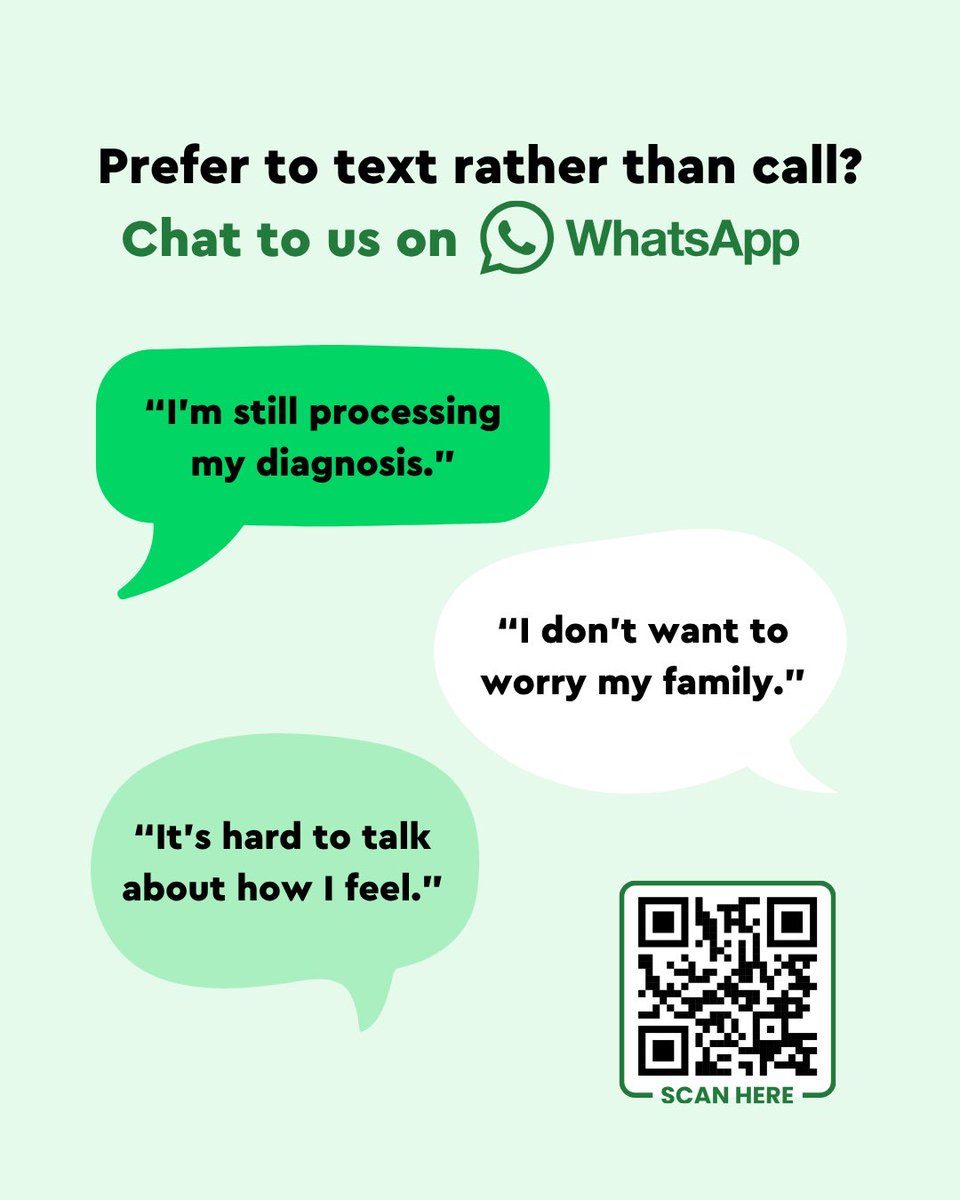 Got questions about cancer but not ready to pick up the phone? We get it. That's why we've launched our new WhatsApp service, offering ongoing support over 8 weeks when it suits you.

Get emotional support, helpful information, and a listening ear, all through chat. You don't 