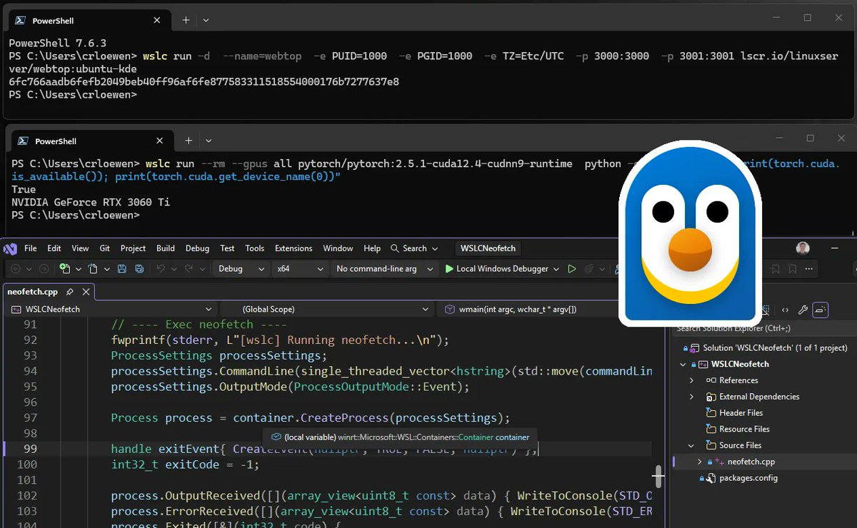WSL container is now available for public preview.

That means you can create, run, test, and debug Linux containers directly through WSL on Windows.

Here’s how to get started + a few ways to try it 🧵 