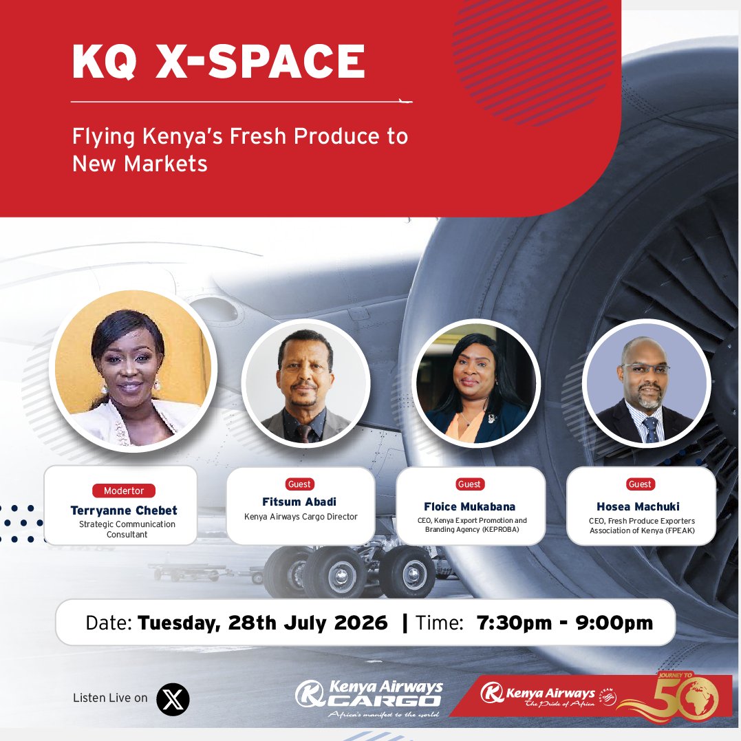Kenya's fresh produce is renowned around the world, but what does it take to get it from farms to international markets while preserving its freshness and quality?

Join us tomorrow, Tuesday, for an X Space session as we explore the role of air cargo in connecting Kenyan 