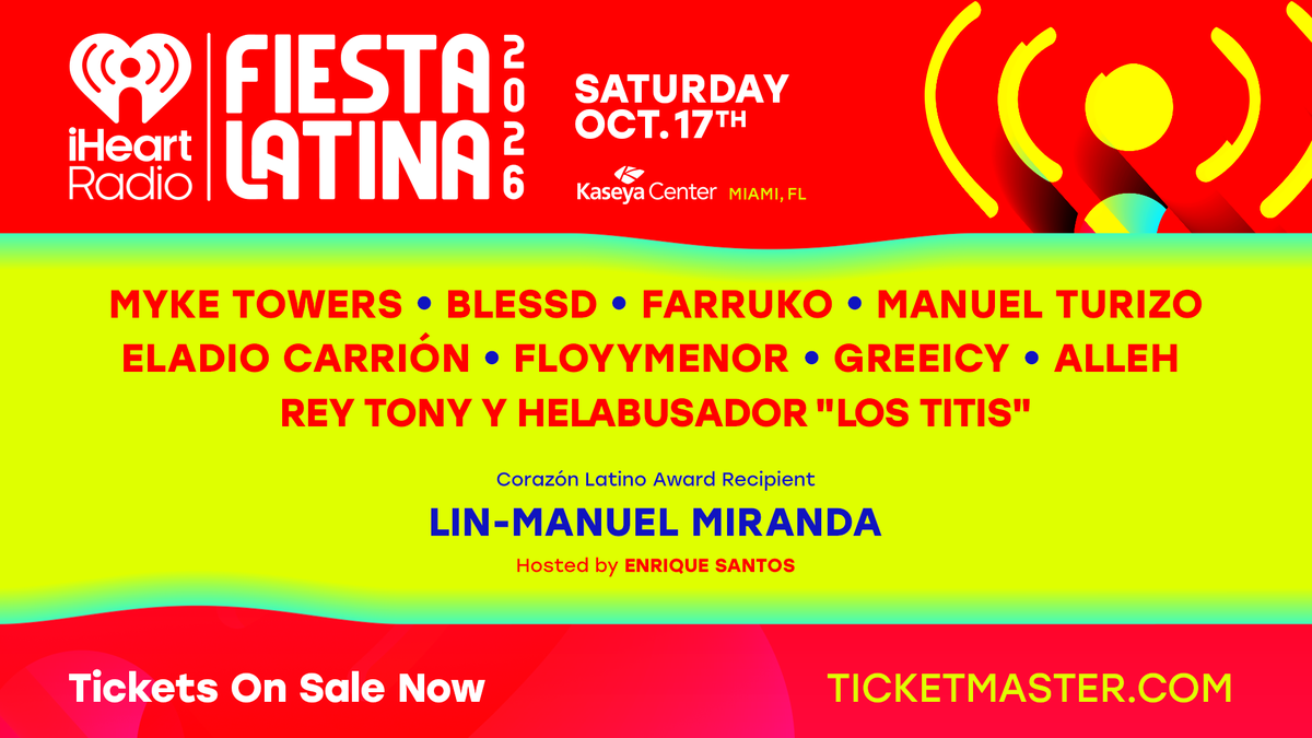 MIAMI, it's happening. 🌴✨ 

#iHeartFiesta is a night celebrating the artists, music, and culture that bring us together! We'll also honor the one and only @Lin_Manuel with the Corazón Latino Award. ❤️

Buy your tickets now 👉 https://t.co/FFayx3NLRj 