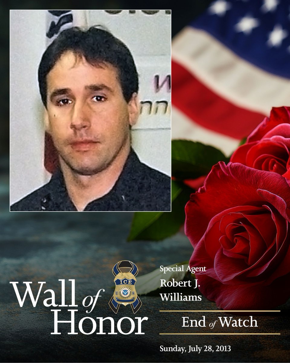 Today we honor the legacy of Special Agent Robert T. Williams who died in the line of duty in 2013 from cancer linked to post-9/11 evidence recovery. 
 
🎗️ICE remembers you and pledges its continued resolve to ensure public safety and national security.

See his story: 