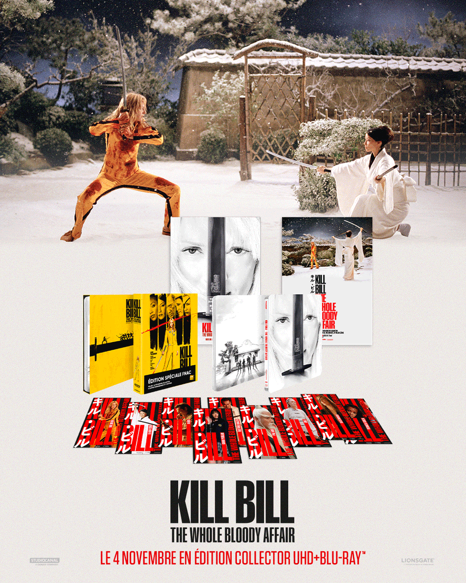 Redécouvrez le 4e film de Quentin Tarantino tel qu'il l'a imaginé.
KILL BILL : THE WHOLE BLOODY AFFAIR se dévoile dans un coffret édition spéciale Fnac comprenant le steelbook, 9 cartes personnages et 2 posters. 
Le film sortira également en édition steelbook UHD+BLU-RAY, en 