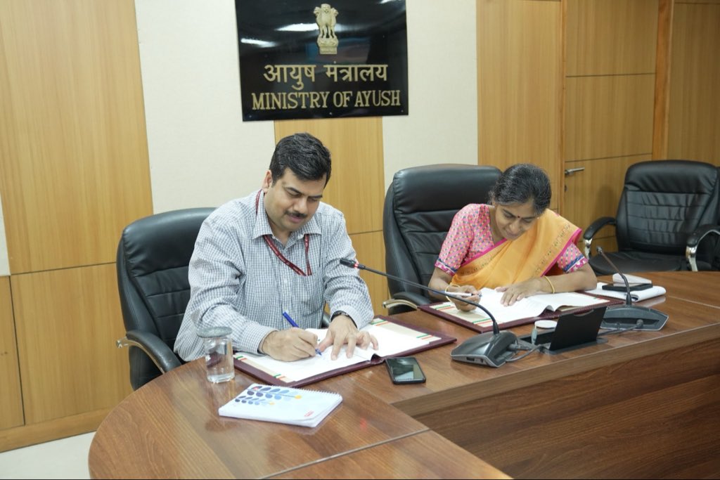 The Ministry of Ayush and IndiaAI have signed an MoU to accelerate AI-driven innovation across the Ayush sector. The MoU was signed by Dr. Kavita Jain, Joint Secretary &amp; Chief Vigilance Officer, Ministry of Ayush, and Shri Sudeep Srivastava, COO, IndiaAI Mission &amp; Joint 