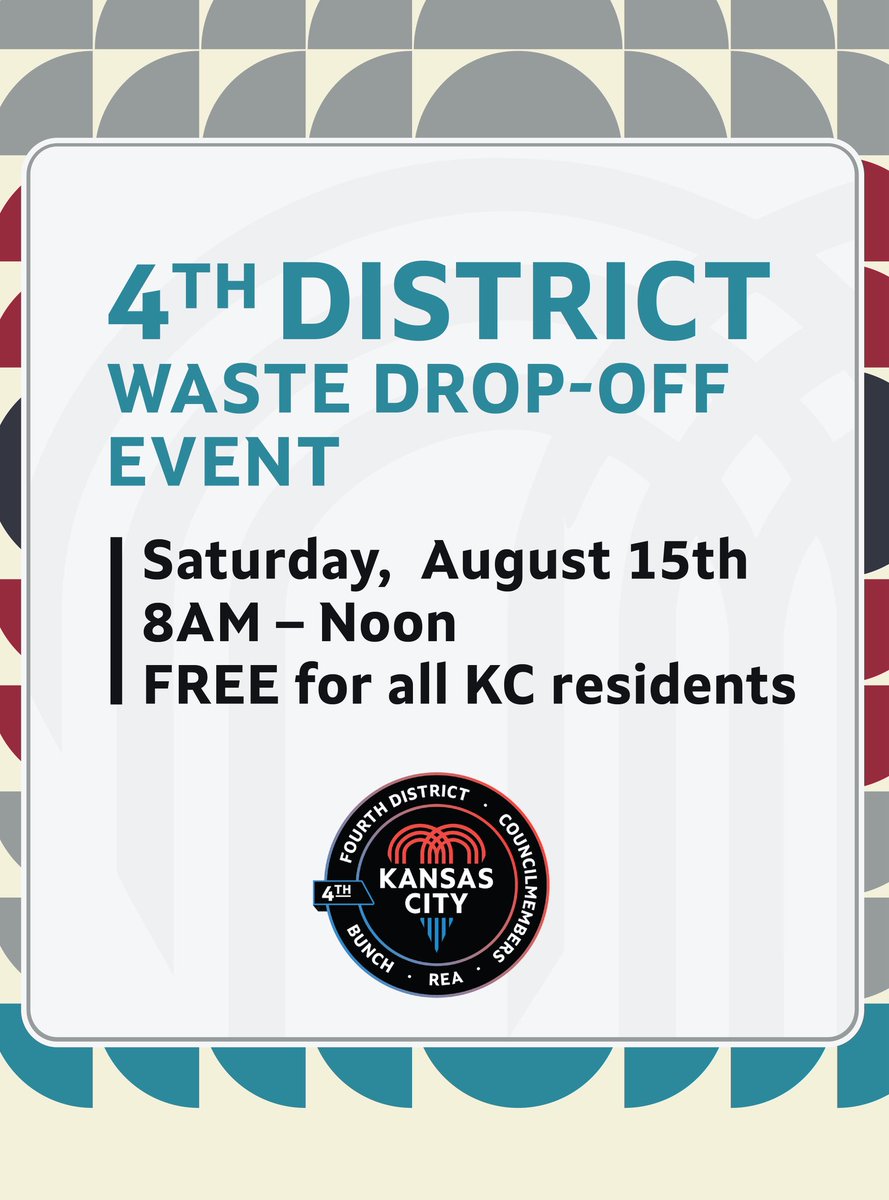 Get rid of unwanted trash and yard waste for FREE at the 4th District Waste Drop-Off Event on Sat., August 15, from 8-noon.

📍 Drop-off locations: • E. 34th St. between Tracy Ave. &amp; Virginia Ave. • 4229 Forest Ave.
https://t.co/3OjbInJTuR 