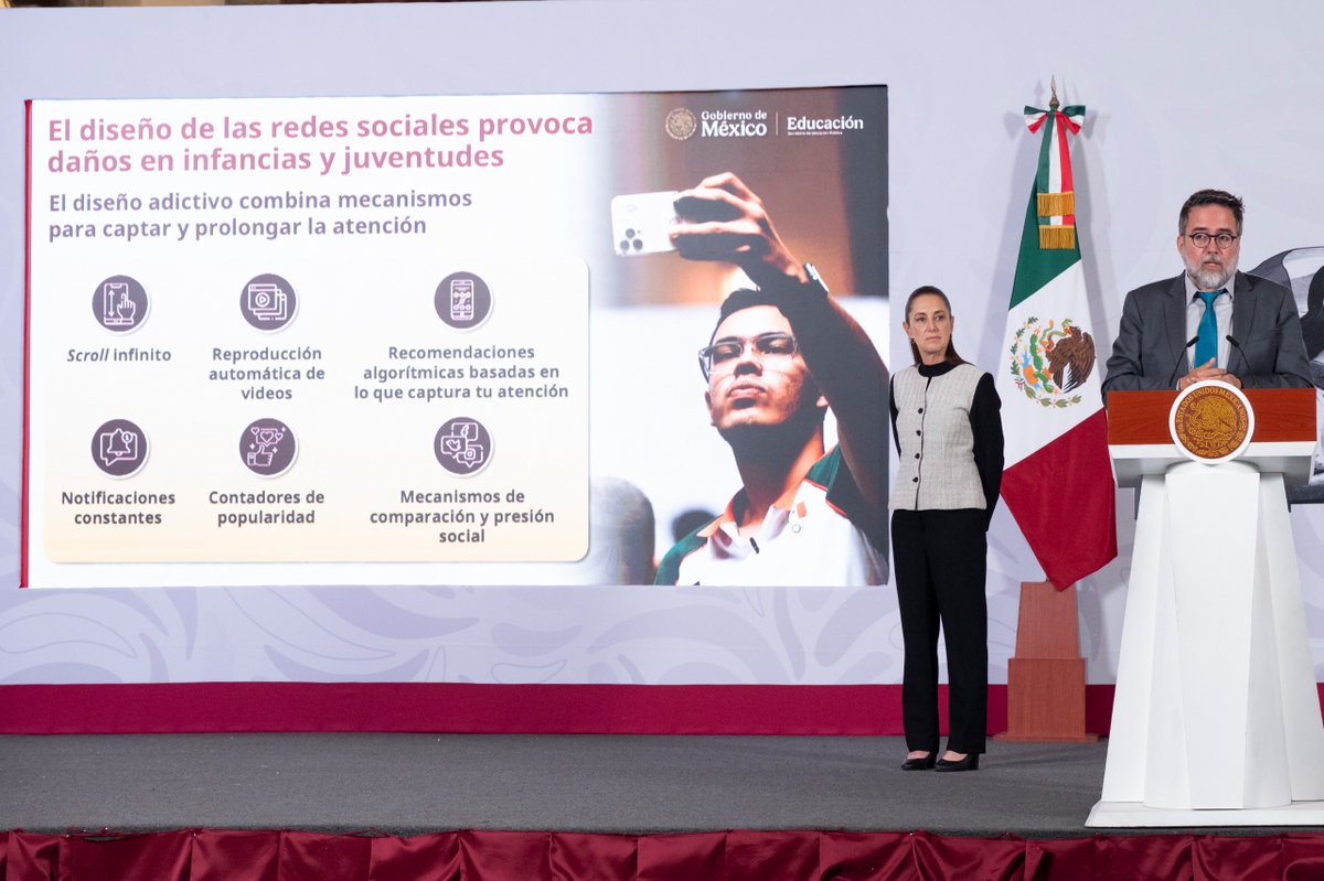 #MañaneraDelPueblo | La presidenta @Claudiashein encabeza reporte sobre uso excesivo de plataformas digitales. Expertos destacan la importancia de proteger infancias y juventudes del scroll infinito y algoritmos tendenciosos. Su impacto no termina en el mundo digital; influye en 