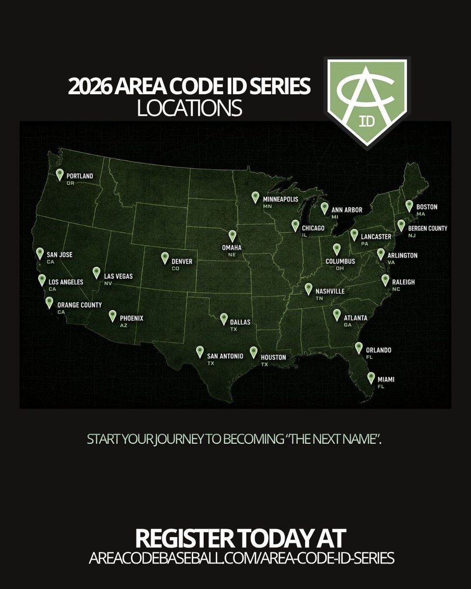 The Area Code ID Series is coming soon to a city near you!

Open to c/o 2027-2030’s, the ID Series is your opportunity to get seen — sign up today!

https://t.co/9ic1BenGgQ 