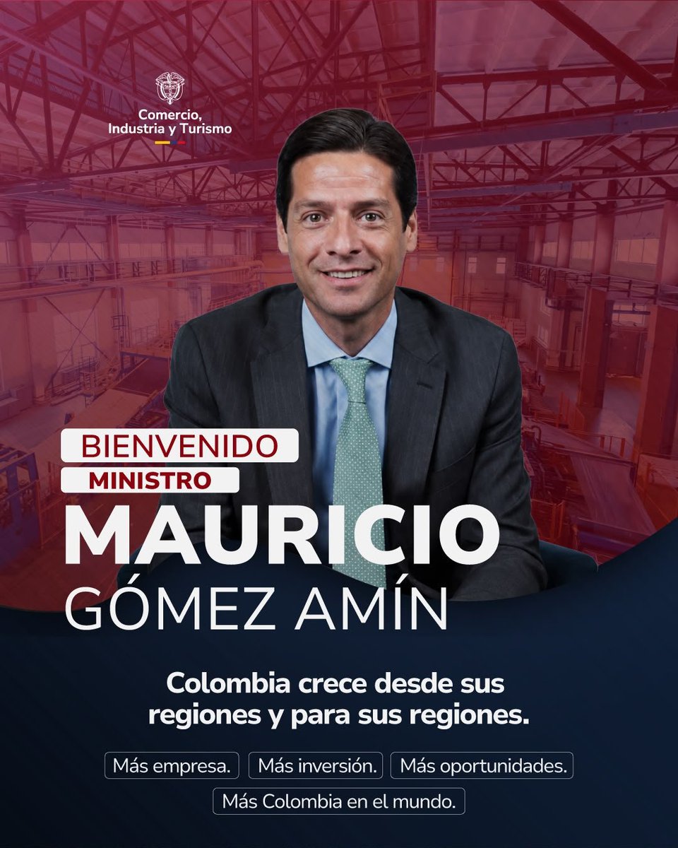 Desde el Ministerio de Comercio, Industria y Turismo, damos la bienvenida al presidente de la República, @ABDELAESPRIELLA, y a nuestro ministro, @MauricioGomezCO, así como a su equipo de trabajo.

Los recibe un equipo listo para sumar capacidades y seguir trabajando por quienes 