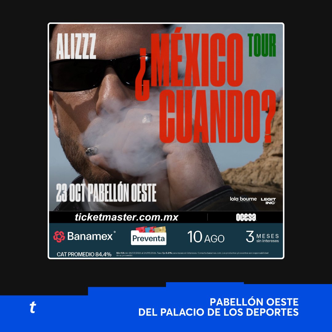 Con la #PreventaBanamex no te pierdas a Alizzz este 23 de octubre en el Pabellón Oeste del Palacio de los Deportes con su Tour ¿México cuándo?” 😎✨

🎟️: https://t.co/0YhgVaPw3T 