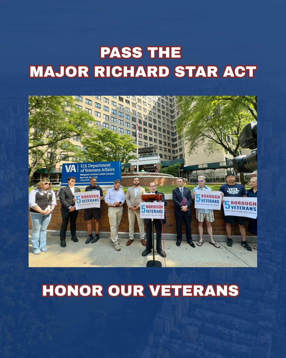 Today I stood with Five Borough Veterans to demand passage of the Major Richard Star Act, to ensure America’s veterans receive their full benefits. 

The Major Richard Star Act addresses a gap in VA policy which denies benefits for certain veterans who were medically retired 