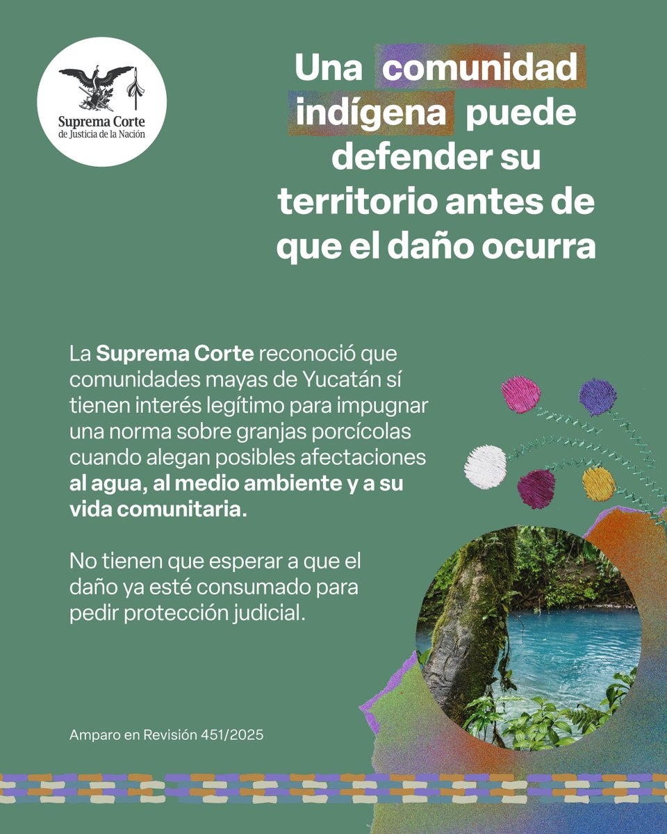 🟢La #SCJNresuelve que las personas que viven en zonas potencialmente afectadas por proyectos ambientales pueden acudir al juicio de amparo para cuestionar las normas que impactan su territorio, sin exigirles pruebas imposibles sobre el daño.

Conoce el criterio. 