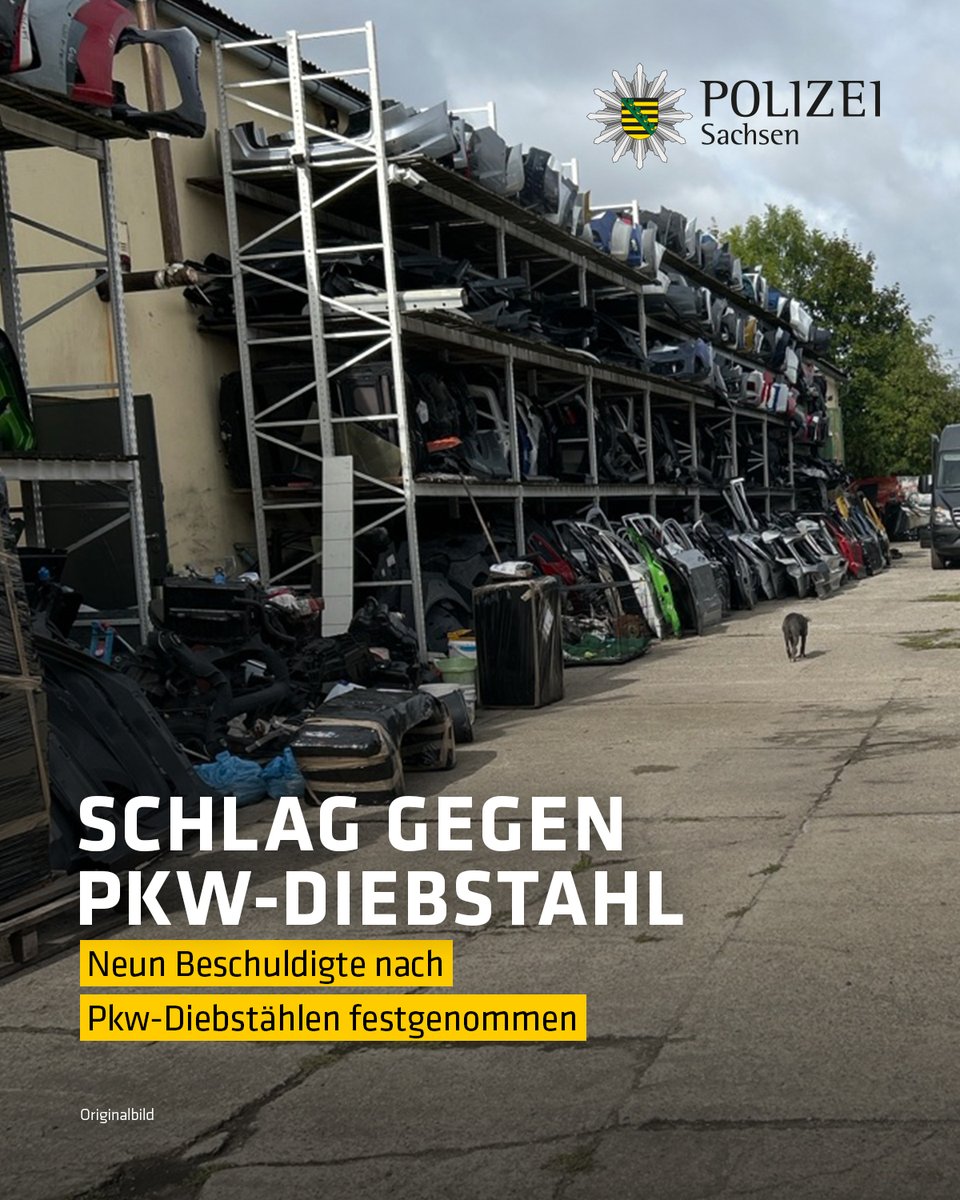 Die Staatsanwaltschaft Dresden &amp; das LKA Sachsen ermitteln gegen zwölf Beschuldigte wegen schweren Bandendiebstahls in über 70 Fällen. Der Gesamtschaden der entwendeten PKW beträgt mehr als drei Millionen Euro. Neun Beschuldigte wurden festgenommen.
 
👉 https://t.co/ErCPsglYwB 