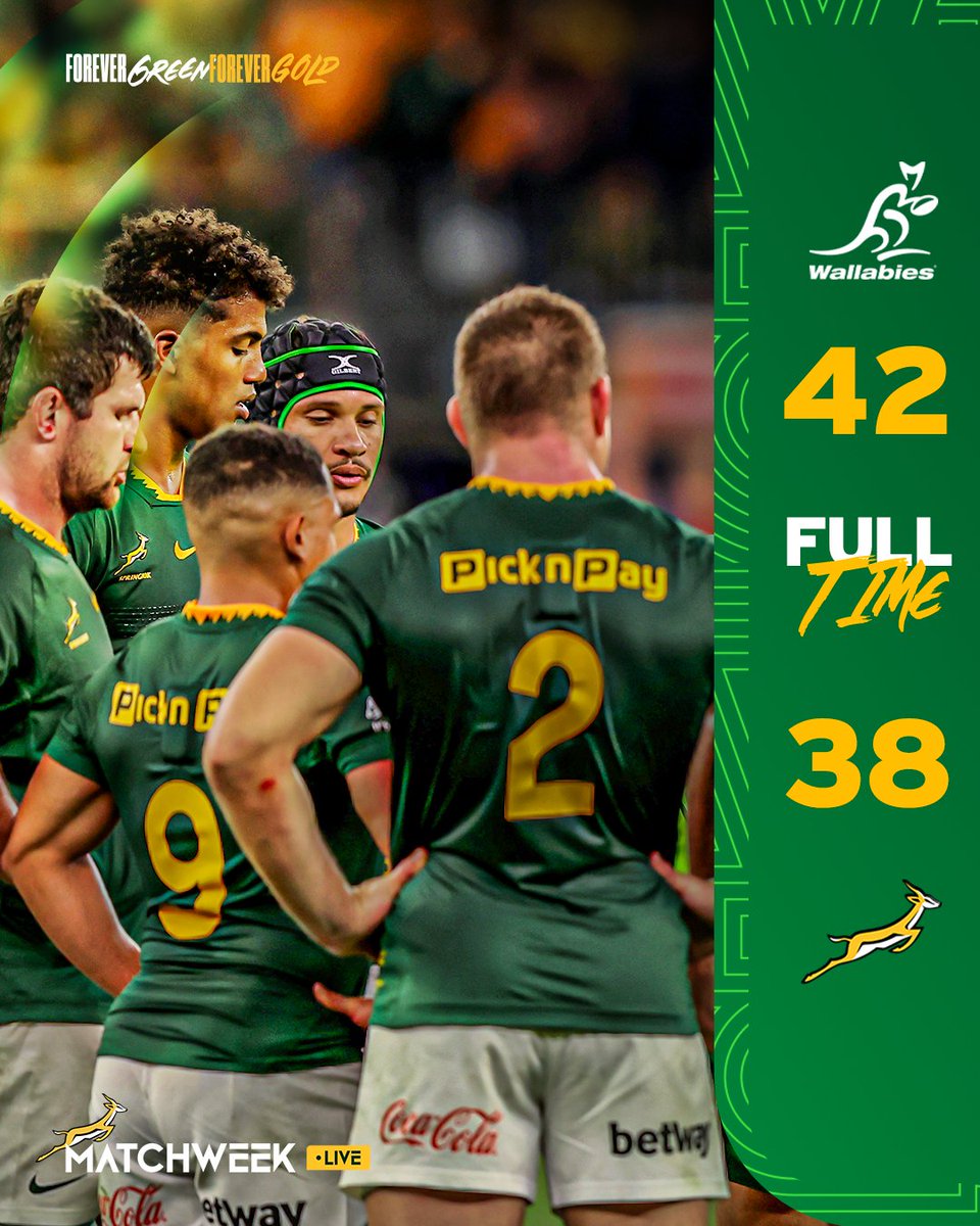 Not the Boks' day despite a massive fight back in Perth, well played @wallabies 🤝
Match report: https://t.co/fbawQ1YWhJ 
#Springboks #ForeverGreenForeverGold 