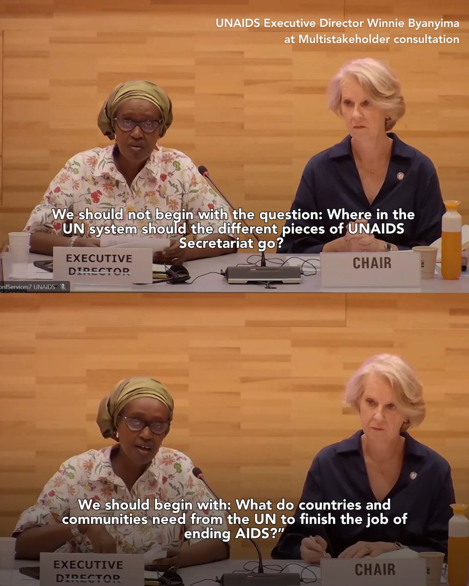 Asked what should guide the future of UNAIDS, UNAIDS Executive Director Ms Byanyima @Winnie_Byanyima said:

“We should not begin with the question: Where in the UN system should the different pieces of UNAIDS Secretariat go? We should begin with: What do countries and communities 