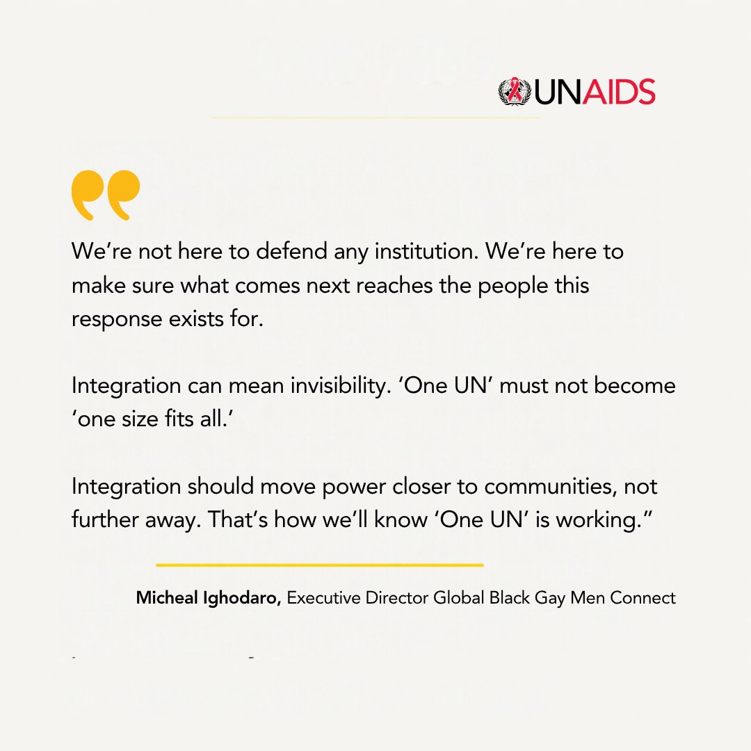 Speaking on behalf of Global Black Gay Men Connect, Michael Ighodaro, Executive Director, and a man living with HIV, stressed the need for clear criteria for country transitions, meaningful community involvement in determining readiness, continued protection for key populations, 