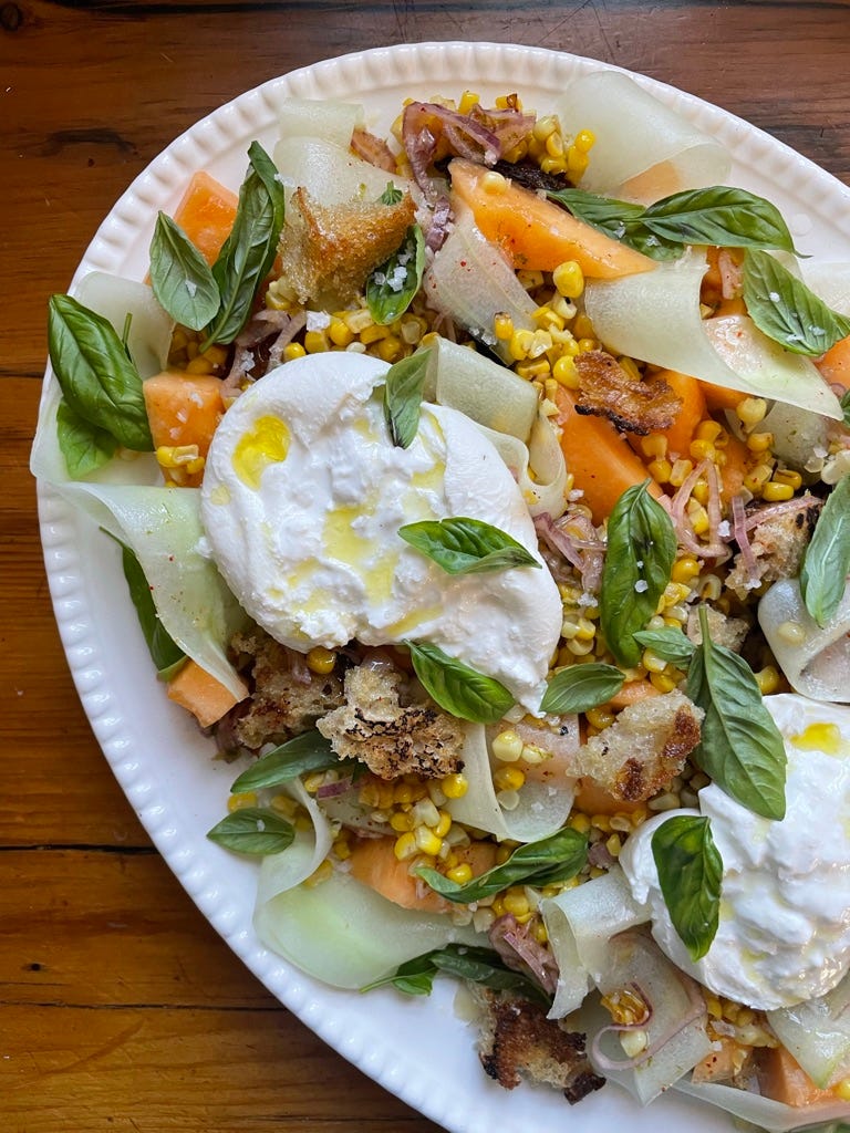Corn Cucumber Melon Panzanella