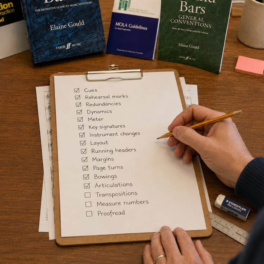 Score preparation and production double-checklist
